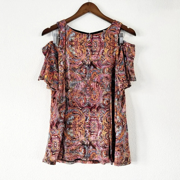 Cupio Boho Blouse maximalist Peek A Boo Shoulder Paisley Abstract Size Small - Picture 1 of 11